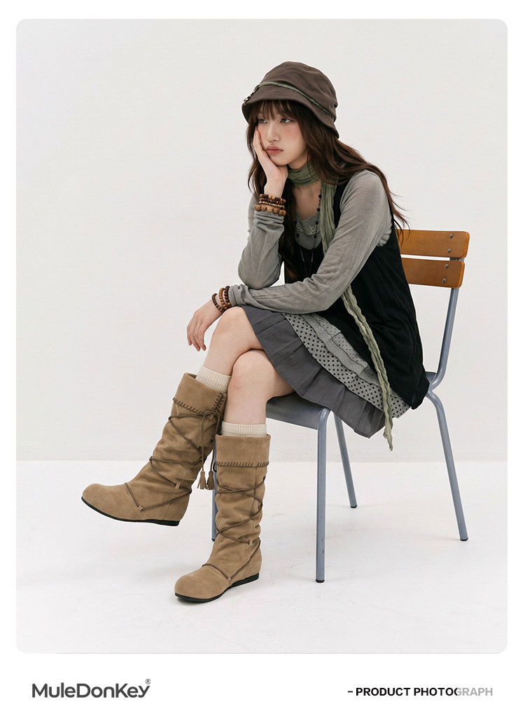 Mule Donkey Suede Round-Toe Western Mid-Calf Boot