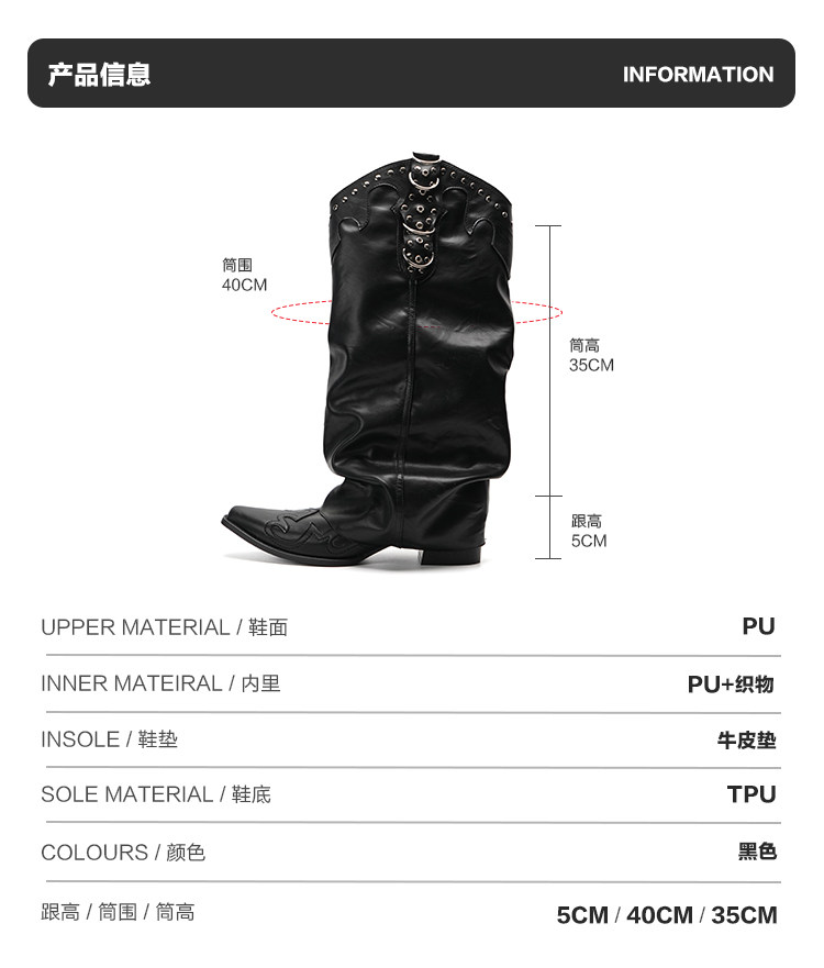 Mule Donkey Studded Belted Over-The-Knee Western Boot