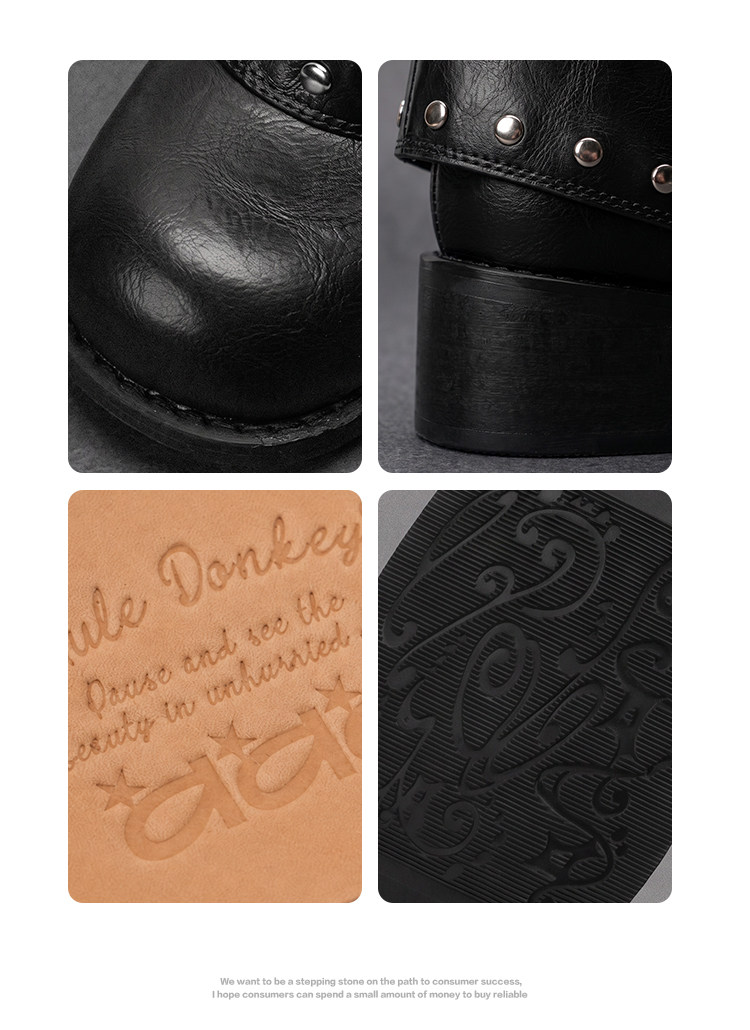 Mule Donkey PU Studded Round-Toe Western Ankle Boot