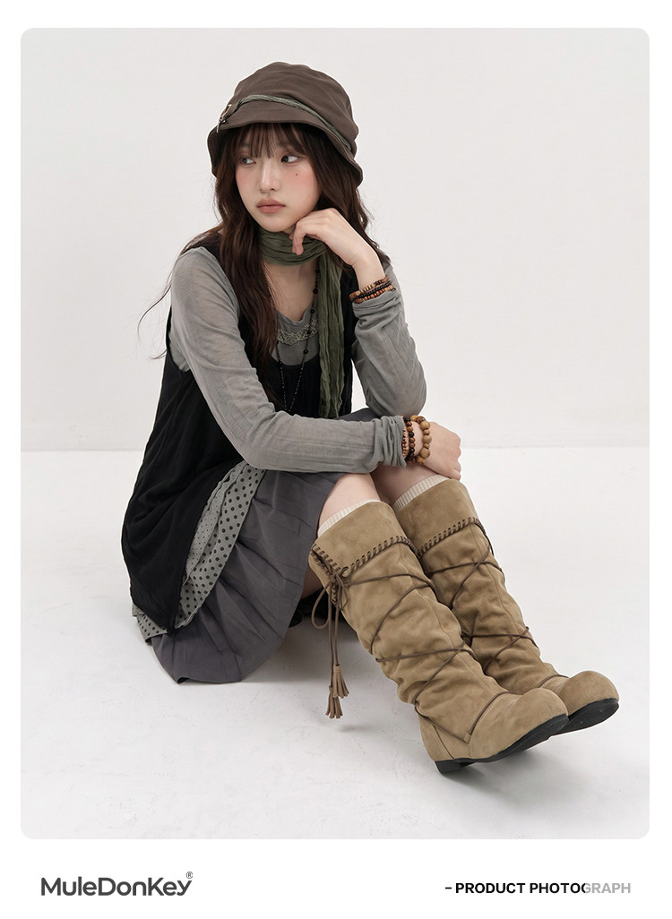 Mule Donkey Suede Round-Toe Western Mid-Calf Boot