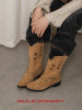 Donkey Donkey Eight-pointed Star Western Boots Women's Autumn and Winter V-mouth Pointed Knight Boots Retro Embroidered Mid-calf Boots