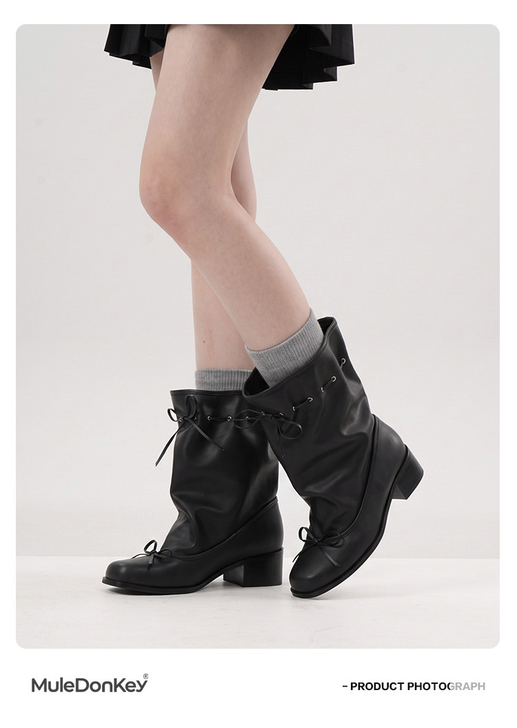 Mule Donkey Patent Square-Toe Mid-Calf Boot