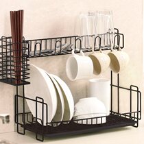 dish drainer rack drip tray plates holder storage shelf