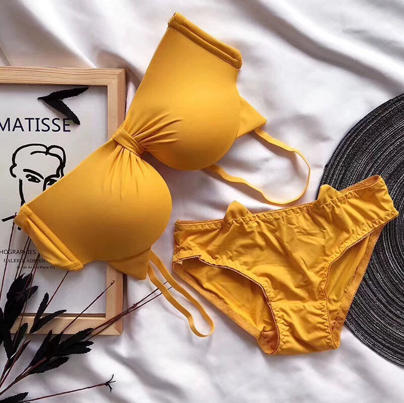 Tai mèo sexy, không vòng thép, tập hợp, ngực nhỏ, lộ hàng to không dấu vết, bộ ngực, bộ đồ lót nữ, áo ngực sexy - Bộ đồ lót