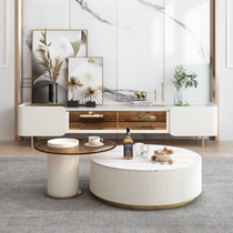 Light luxury round rock board coffee table TV cabinet combination modern simple living room Italian net black tea several household small apartments