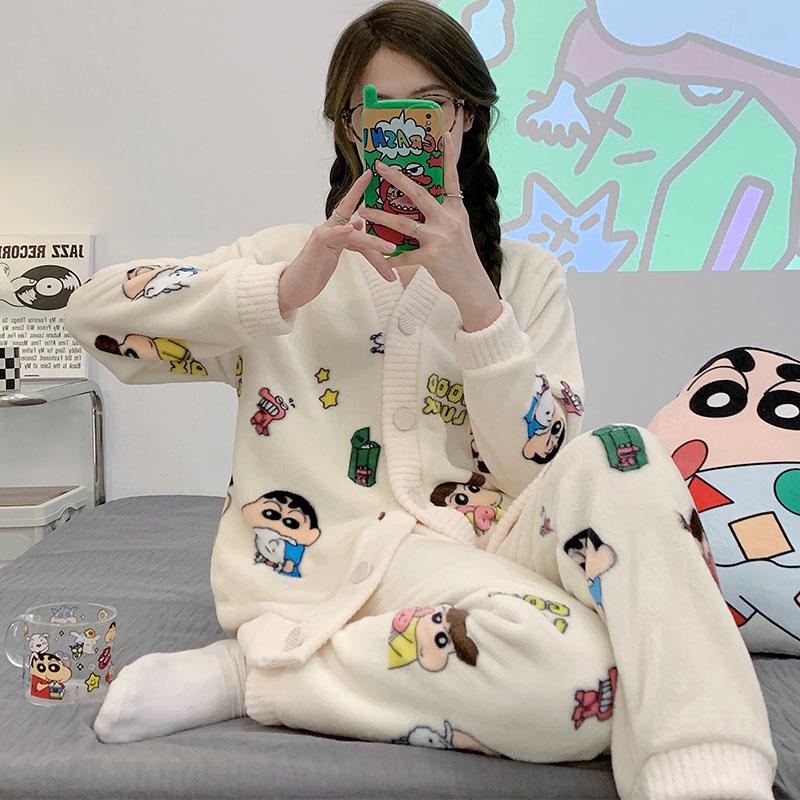Coral Fleece Pajamas for Women 2024 New Spring, Autumn and Winter Thickened Plus Size Winter Flannel Fleece-Lined Loungewear
