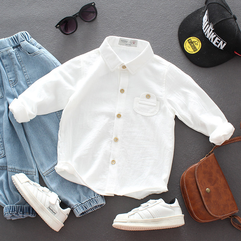 Balabala flagship store Children's shirt boy pure cotton white Little girl shirt spring and autumn with long sleeves baby boy