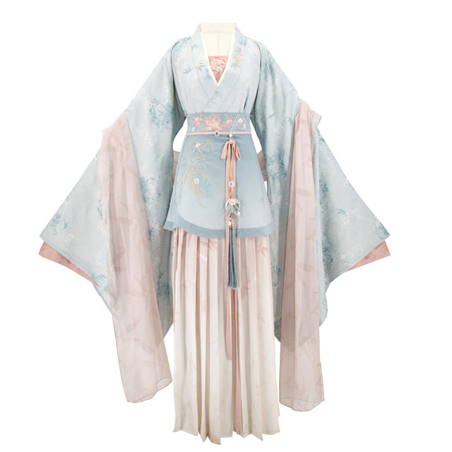 Yuanshan Qiao's large-sleeved jacket from the Southern and Northern Dynasties one-piece waist-length skirt ink and wash smudged Hanfu women