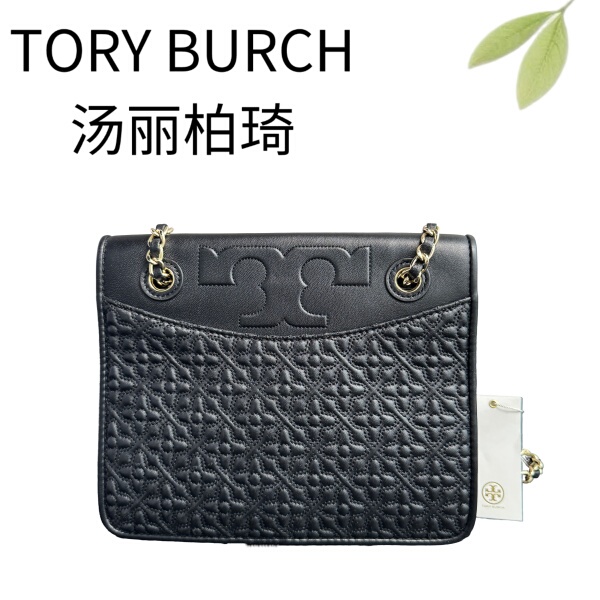 95% New Tory Burch Black Embossed Shoulder Crossbody Bag Z26031647 Dimensions 23X20X7