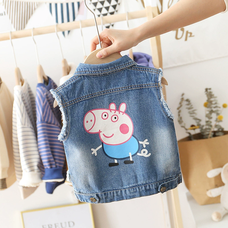 Áo khoác denim trẻ em bé trai mùa xuân và mùa thu bé gái áo khoác denim áo khoác ghi lê của phụ nữ áo vest vest nhỏ triều đại - Áo ghi lê