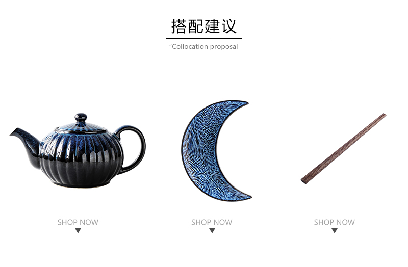 Tao soft Japanese retro blue ceramic tableware steak western food dish fruit bowl dishes dish round flat shallow dish