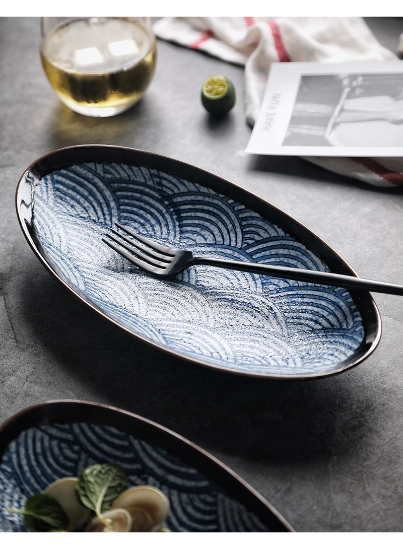 Tao soft hand Japanese elliptic small steamed fish plate household ceramic dish plate long fruit plate shallow expressions using salad plate