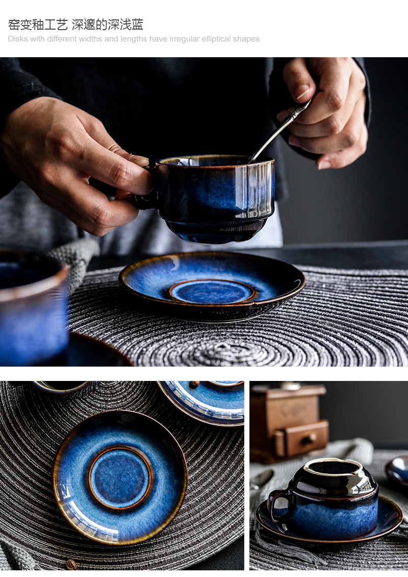 Tao soft European ceramic coffee cups and saucers suit creative breakfast cup tea Japanese contracted retro blue apparatus