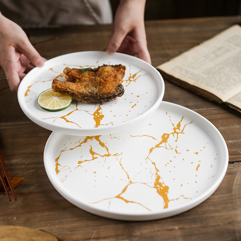 Tao soft ins wind plate marble Nordic contracted household ceramics steak plate of western disc plates food dish