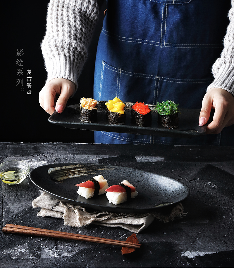 Tao soft cafeteria Japanese fish dish of ceramic plate household rectangle western - style food dish fruit bowl oval plate