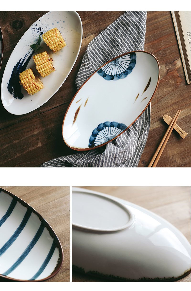 Tao soft Japanese sushi plate oval fish dish plate household fruit bowl individuality creative ceramic plate