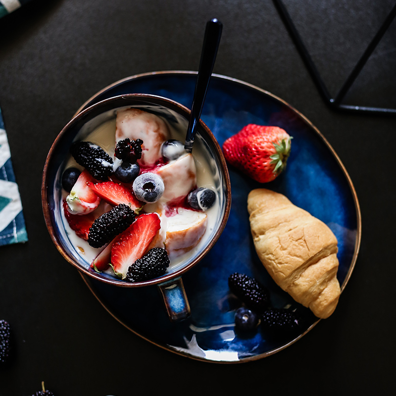 Tao one soft food continental breakfast home suit western - style food fruit salad cup milk cup oats ceramic plate
