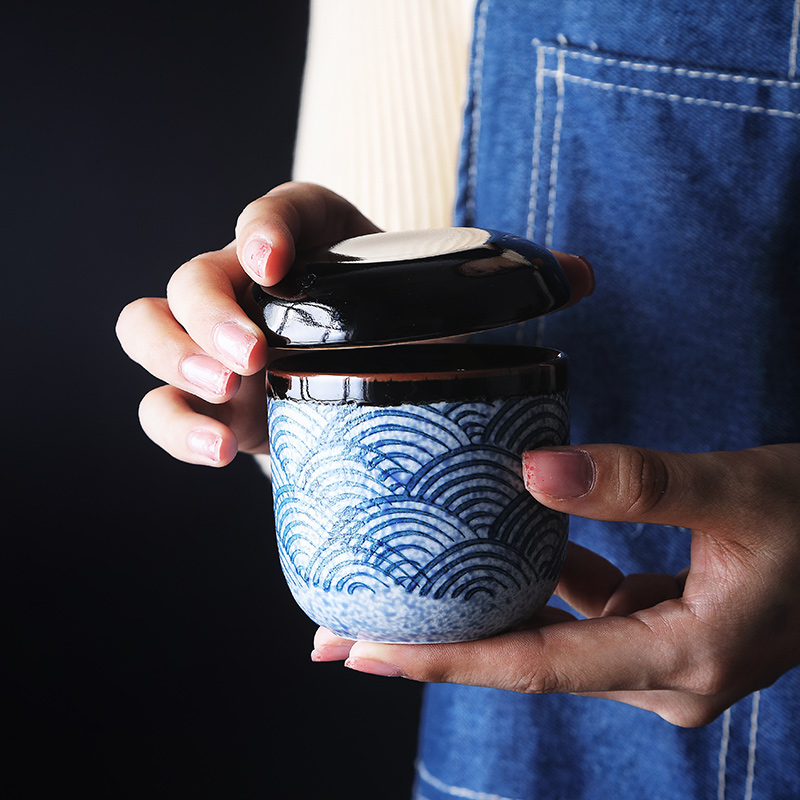 Tao soft Japanese ceramics hand - made dessert steamed egg stew bird 's nest in clay pot soup bowl stew pot with cover dessert them across indicates the water