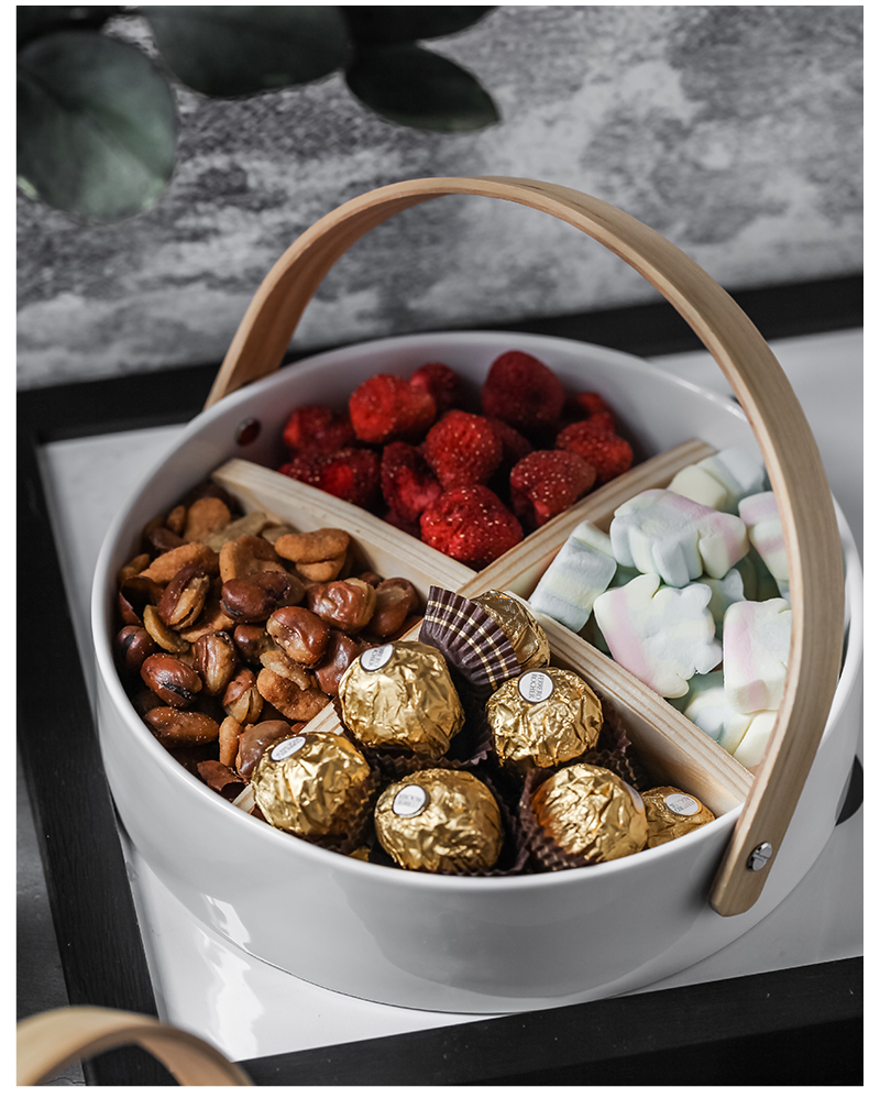 Tao soft fruit platter the modern living room household ceramics creative handle frame dry fruit tray snack plate