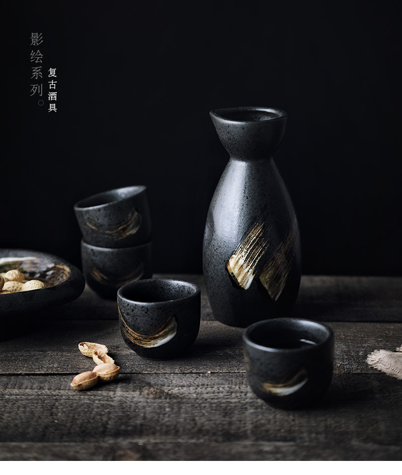 Tao soft Japanese hand - made ceramic liquor wine suits for spilled a small handleless wine cup points clearer small glass decanters creative 1 pot of 4 cups