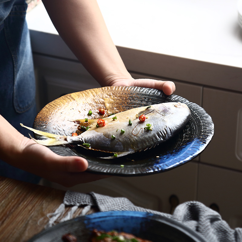 Tao soft creative Japanese retro ceramic disc size restaurants ipads plate flat pasta dish home 0