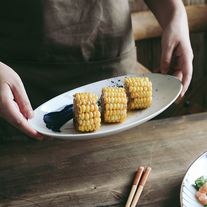 Tao soft Japanese sushi plate oval fish dish plate household fruit bowl individuality creative ceramic plate