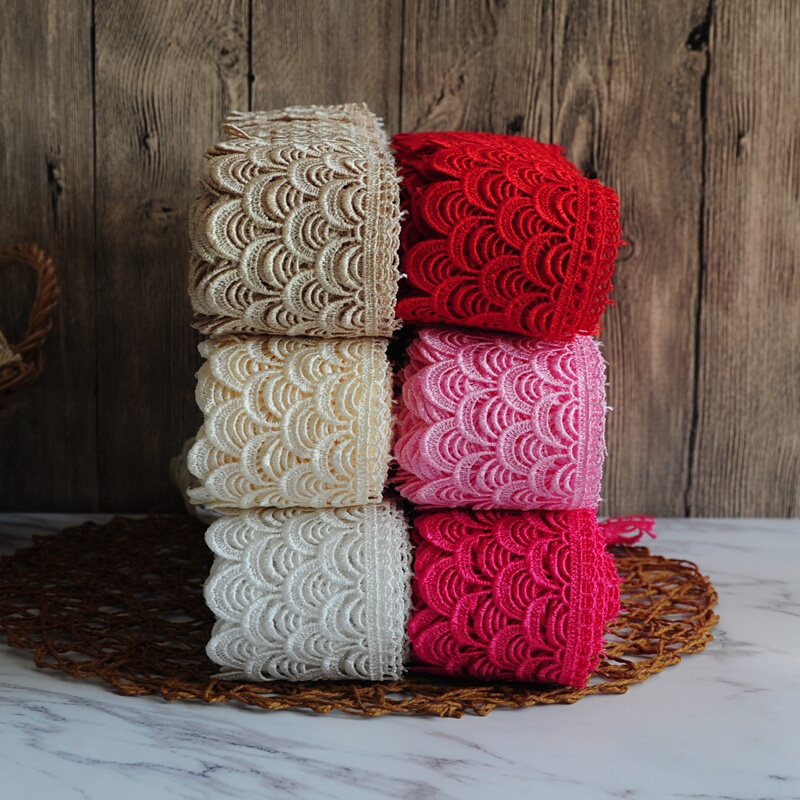 Hollow Embroidery Lace Trim, Thick, Multi-Colored, Genuine Clothing Hem DIY Material, Lace Ribbon, Scalloped Lace, Fish Scale Pattern