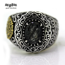 Good Vibrations Black crystal Retro pattern Cross opening Thai silver ring Sterling silver ring Boys and girls