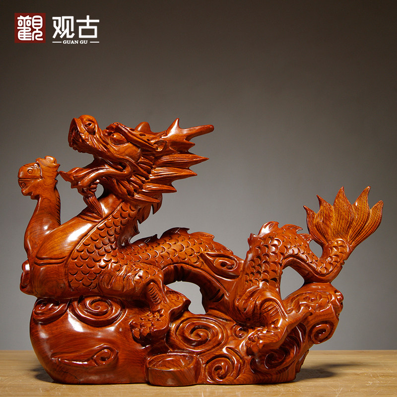Flowers Solid Wood Carving Dragon Fabric Room Household Desk Decorated Redwood Craft Gift
