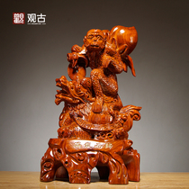 Flower pear wood carving zodiac monkey ornaments Dragon turtle full of home living room porch decoration mahogany crafts gift