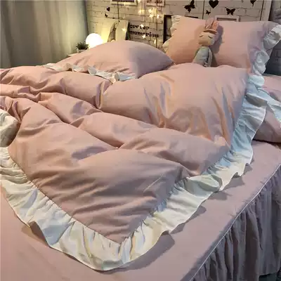 Korean princess style pink four-piece lace quilt cover quilt single piece wash cotton cute girl heart sheet bed skirt