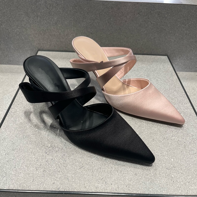 Cherlte&Khllt26 New Summer Style 60361619 Women's Satin Pointed-Toe High-Heeled Mules and Closed-Toe Slippers