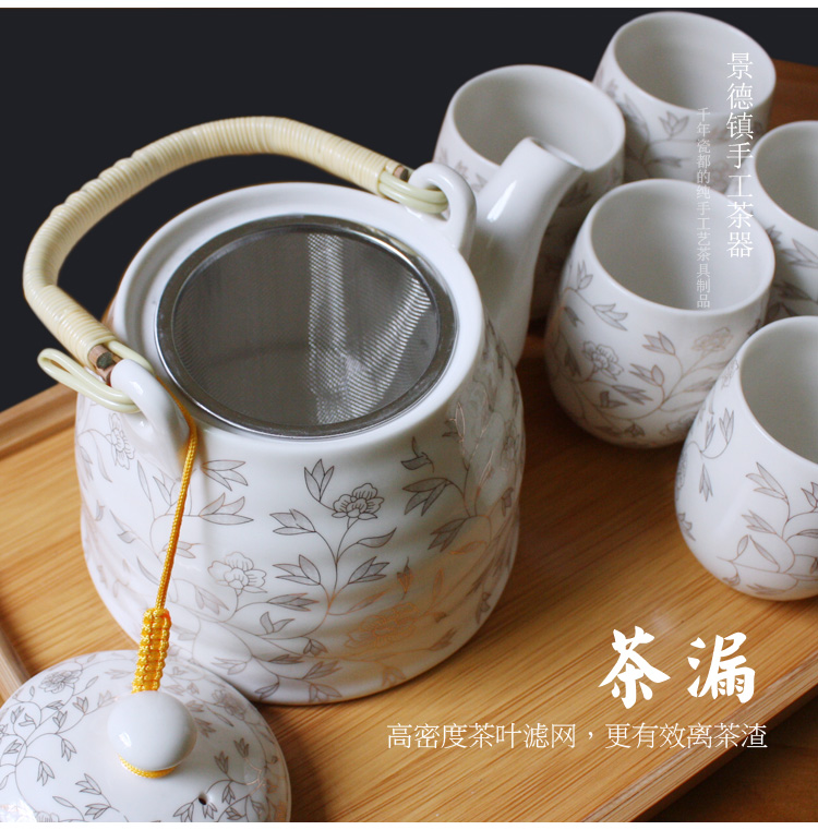 Gửi khay tre Jingdezhen bộ ấm trà gốm sứ đặt tại nhà Kung Fu ấm trà đơn giản hiện đại tách trà 6 gói - Trà sứ bộ pha trà