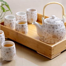 Send bamboo to Jingdezhen ceramic tea set home set kung fu modern simple teapot tea cup 6 sets