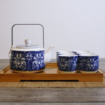 Send bamboo to elegant blue and white porcelain Jingdezhen ceramic tea set home kung fu lifting beam teapot tea cup large