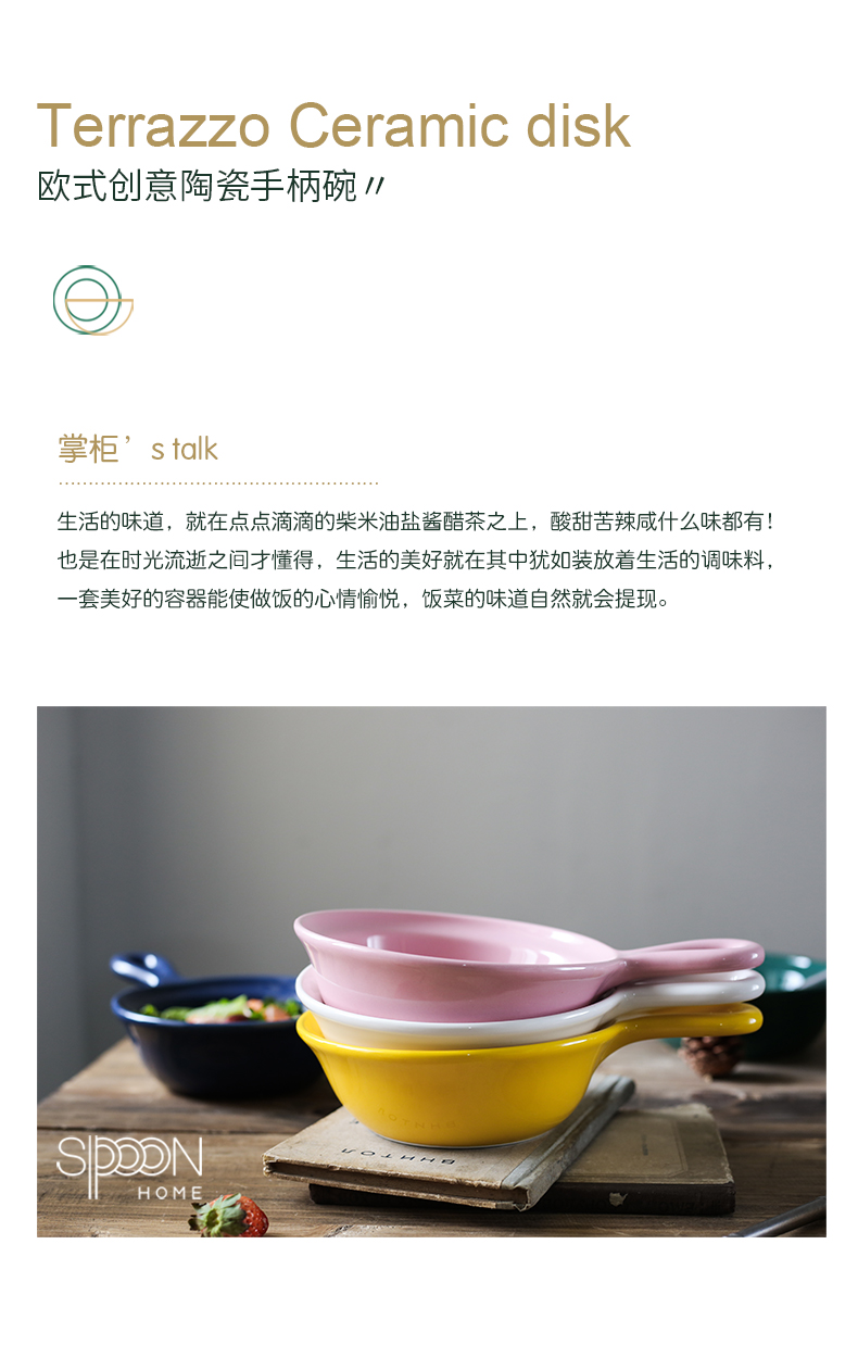 Jingdezhen ceramic creative with handle for job home fruit salad bowl with a pull roasted bowl rainbow such use large soup bowl