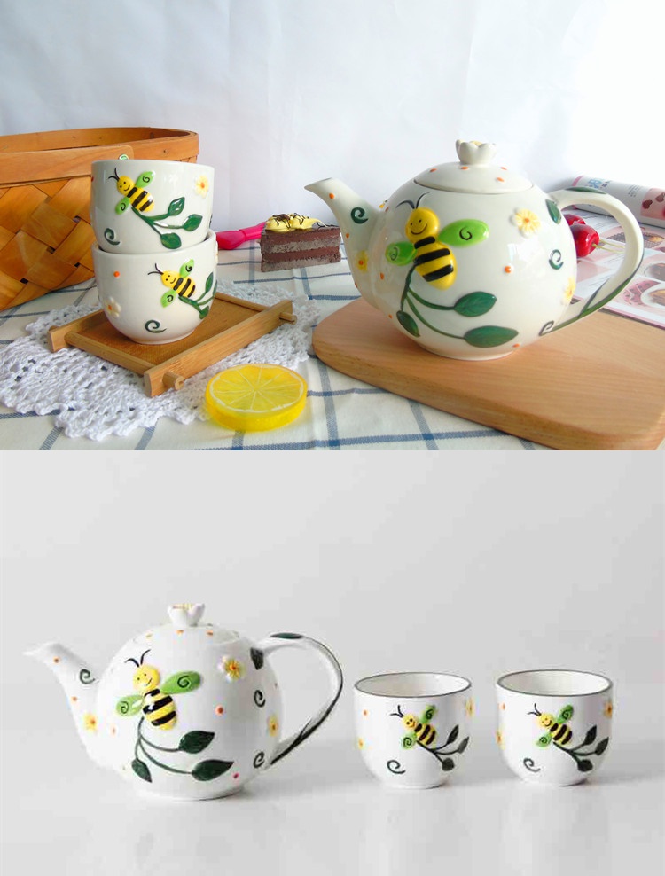 Package mail jingdezhen express cartoon animals hand - made under glaze color porcelain tea teapot teacup gifts sets