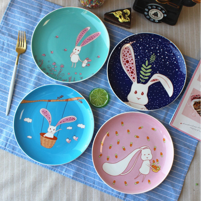 Jingdezhen ceramic express cartoon creative animal rabbit fruit snacks snacks ipads porcelain plates steak plate