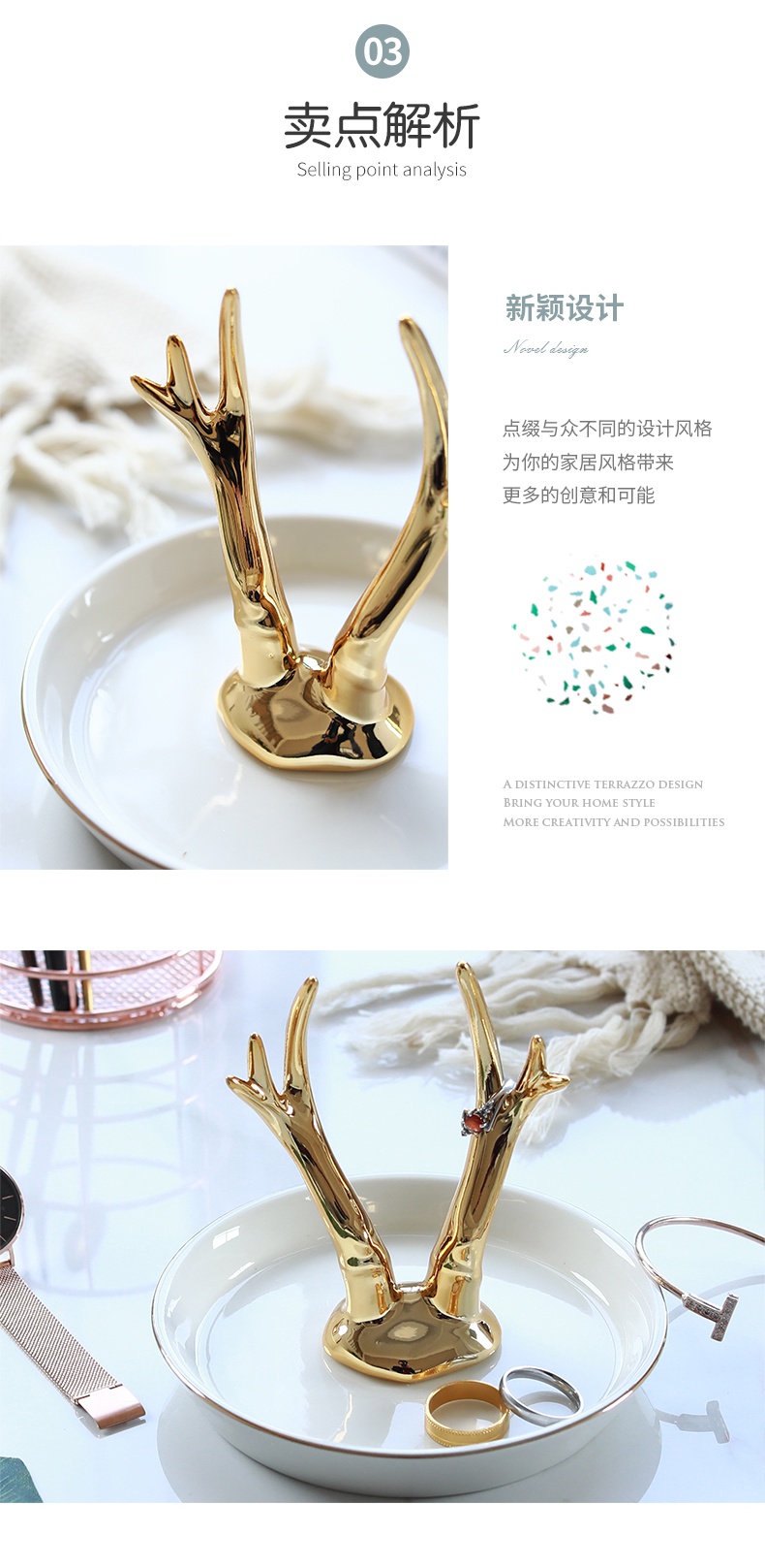 The Jingdezhen ceramic golden fawn/foreign trade tail single unicorn jewellery set/ring of snack tray