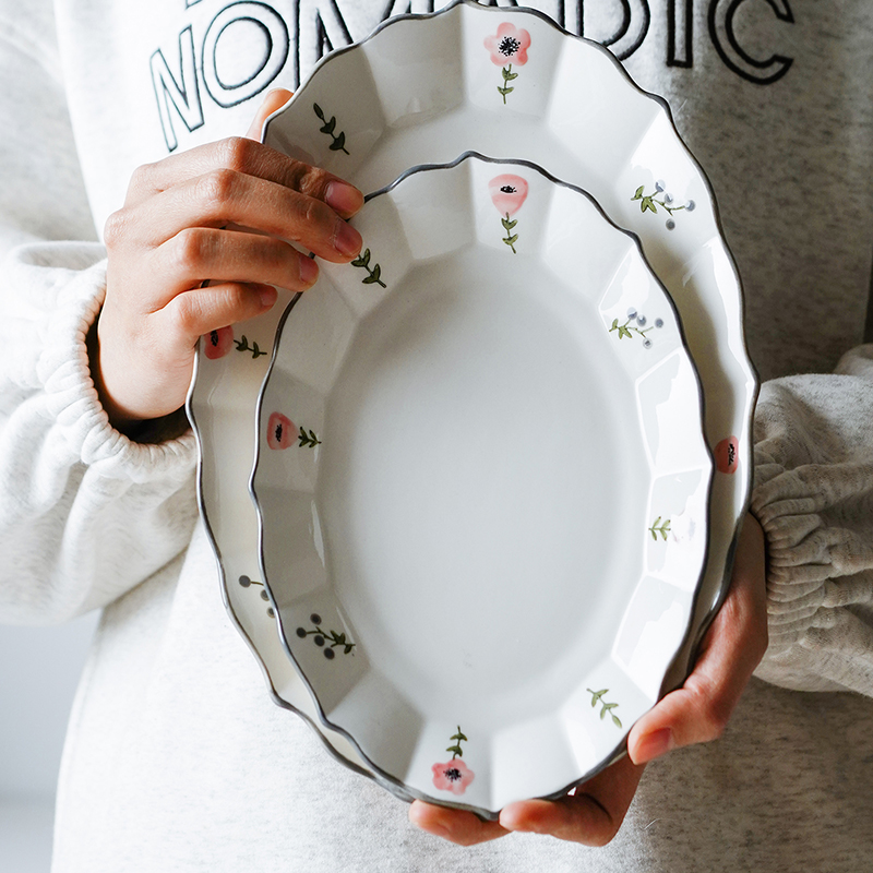 The Nordic small and pure and fresh flowers tableware dishes dishes creative household bowl of soup bowl chopsticks sets ceramic package