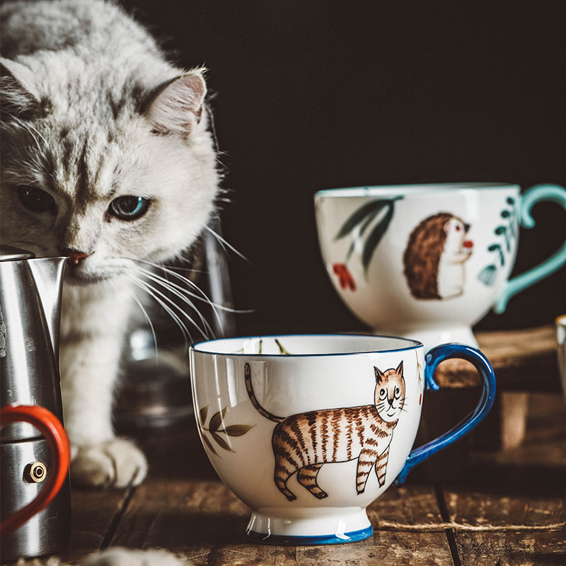 Restoring ancient ways is the large capacity of forest animals ceramic keller cup with cover and lovely move creative trend coffee cup