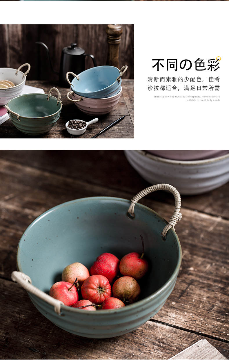 Japanese tableware individuality creative coarse pottery hand cane binaural pot soup bowl contracted soup basin bowl bowl of restoring ancient ways is its home
