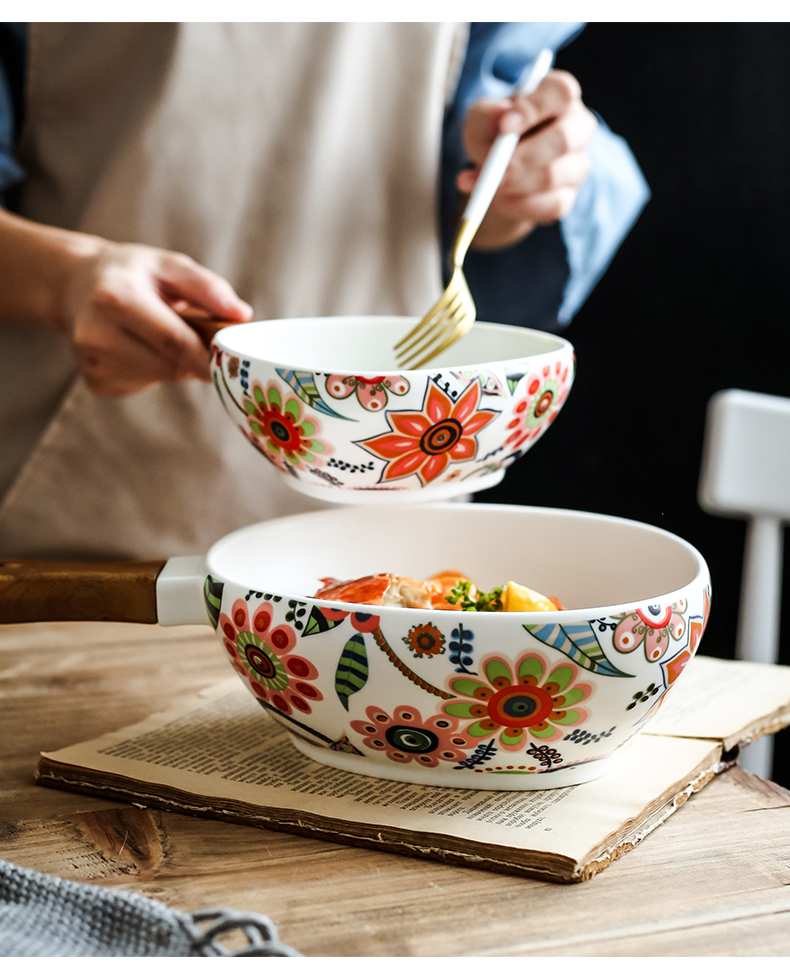 Nordic recent glaze with handle ceramic western - style food bowl of spaghetti bowl dessert bowl household creative fruit bowl