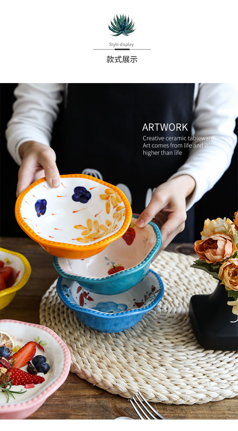 Northern wind ins hand - made lace ceramic bowl bowl noodles in soup bowl of microwave oven with lovely fruit salad bowl