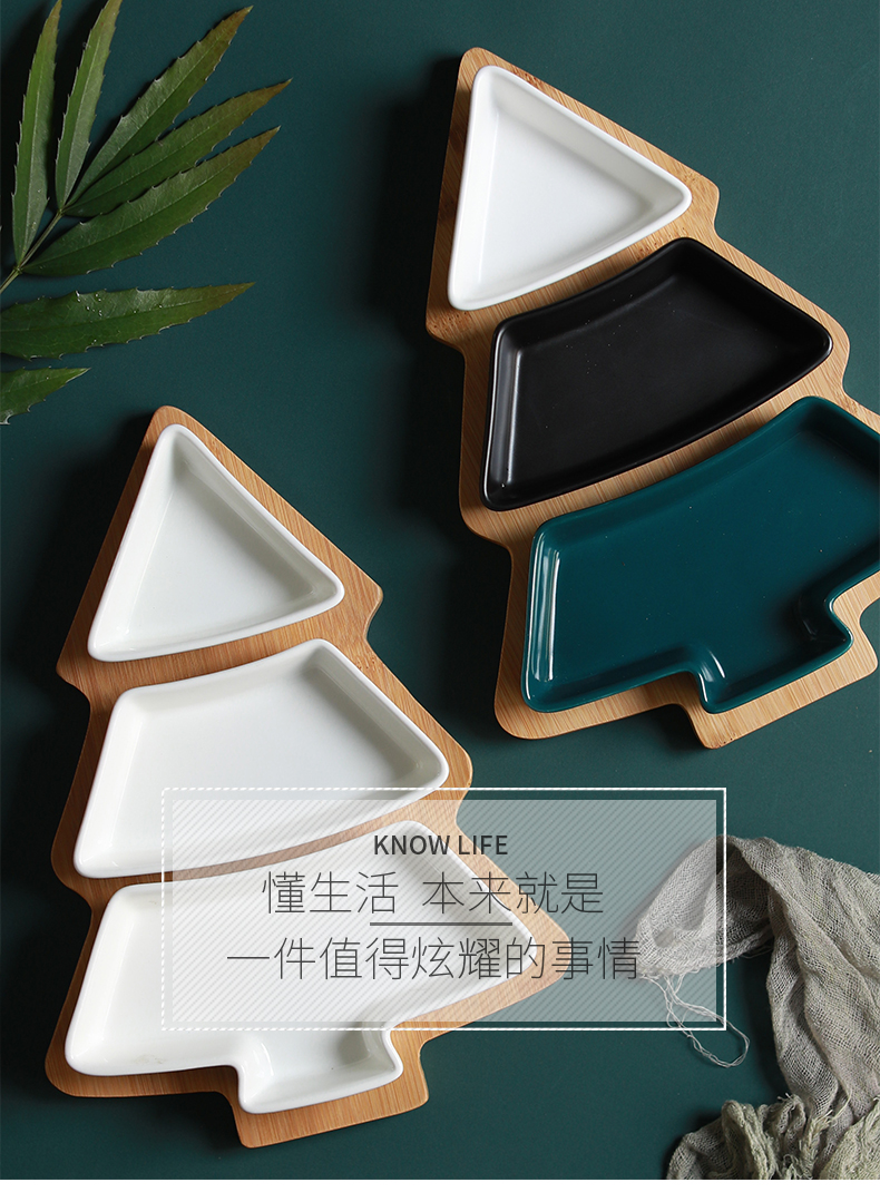 Jingdezhen ceramic wood pallet dessert snacks for Christmas tree fruit snack dishes son breakfast salad plate