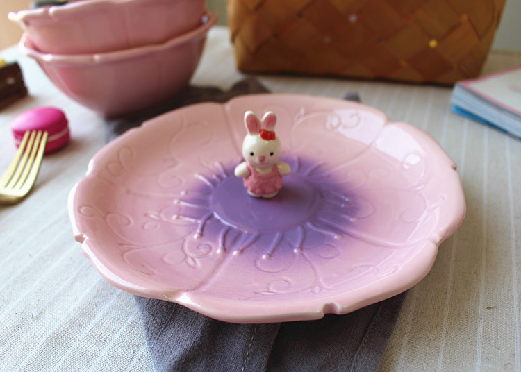 Jingdezhen ceramics under high temperature and glaze color Japanese express cartoon animals rabbits dessert fruit salad plate plate