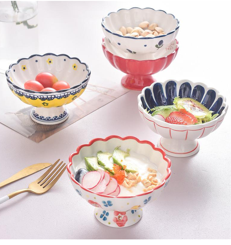 Japanese ceramics creative individual tall bowl of yogurt dessert bowl salad bowl hand - made ice cream bowl