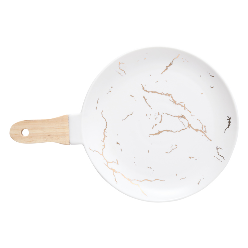 The Nordic tableware marble matte enrolled gold ceramic tableware with wood, ceramic disc steak plate western - style food plate of pasta dish
