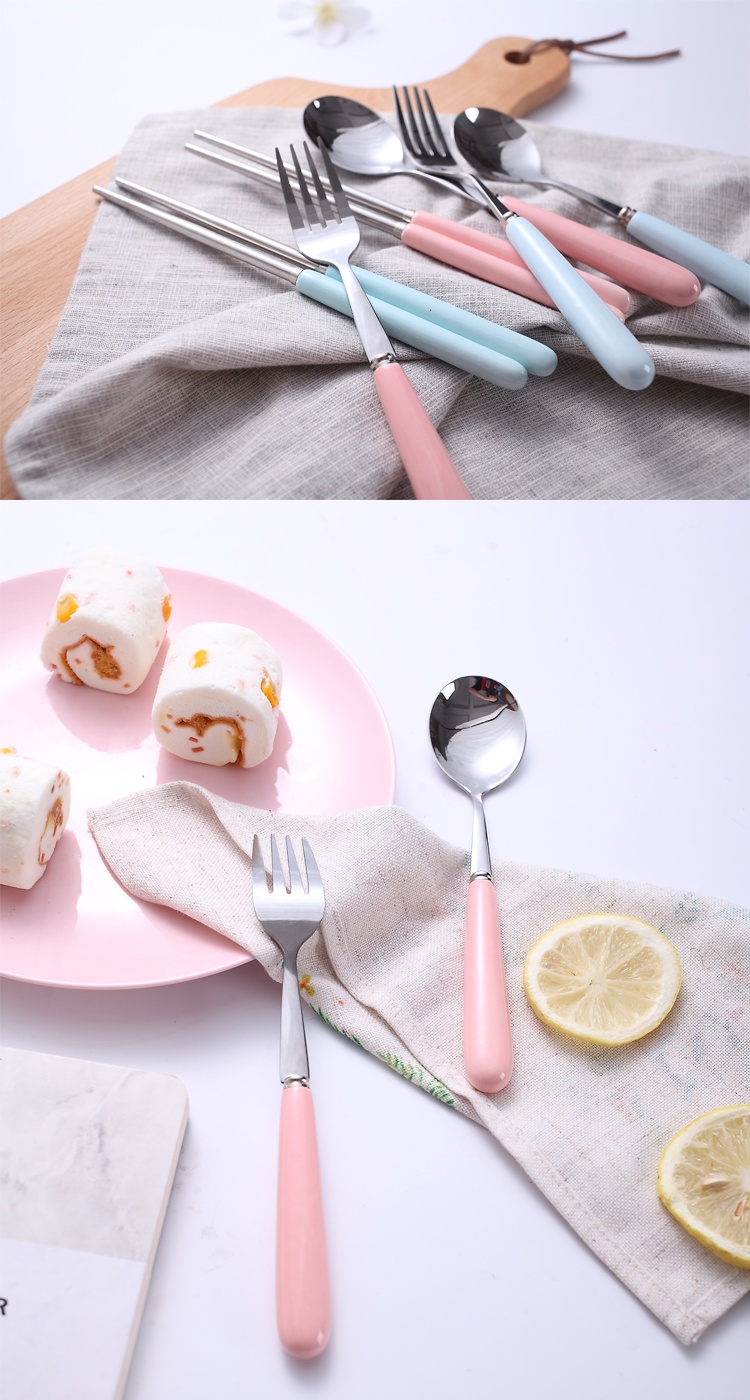 Jingdezhen ceramic handle stainless steel ladle watermelon run out of ice cream run eat western - style food fruit dessert cake fork