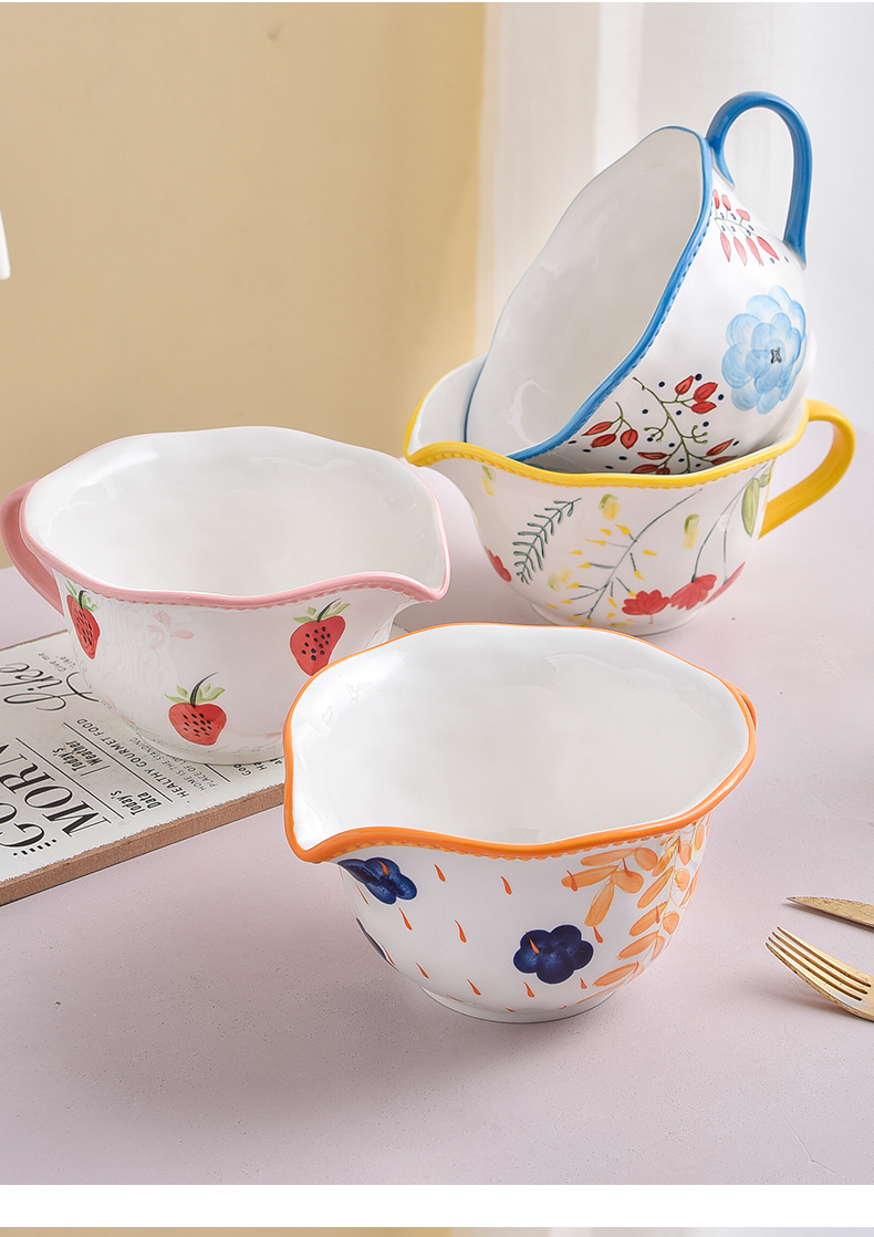 Mixing bowl for clay ceramic bowl with drainage expressions using with handles small home dozen dense eggs bowl of sweet baked pastry